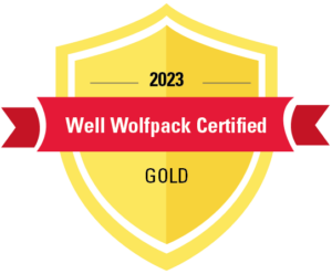 A digital badge showing that DELTA is Well Wolfpack Certified at the Gold level for 2023
